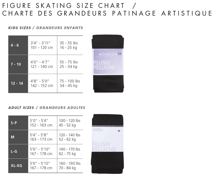 Mondor Figure Skating Tights Size Chart