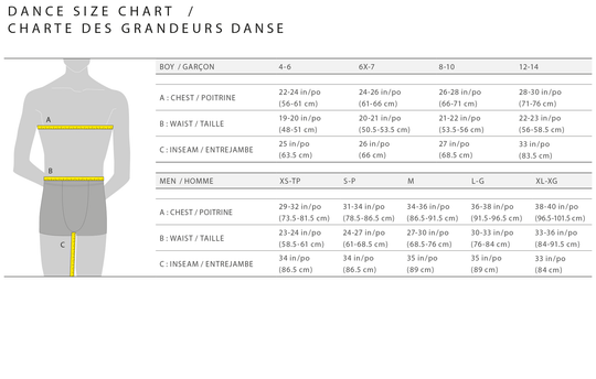 Mondor Size Charts - Canada – Mondor Canada